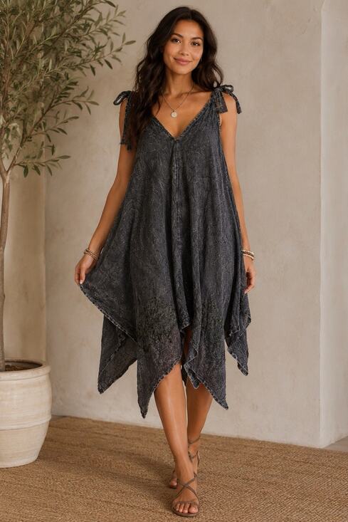 Dark Cottage Dresses & Skirts - Dark Cottage Fairy Romantic Gray Green Embroidered Dress Asymmetrical L/XL NEW